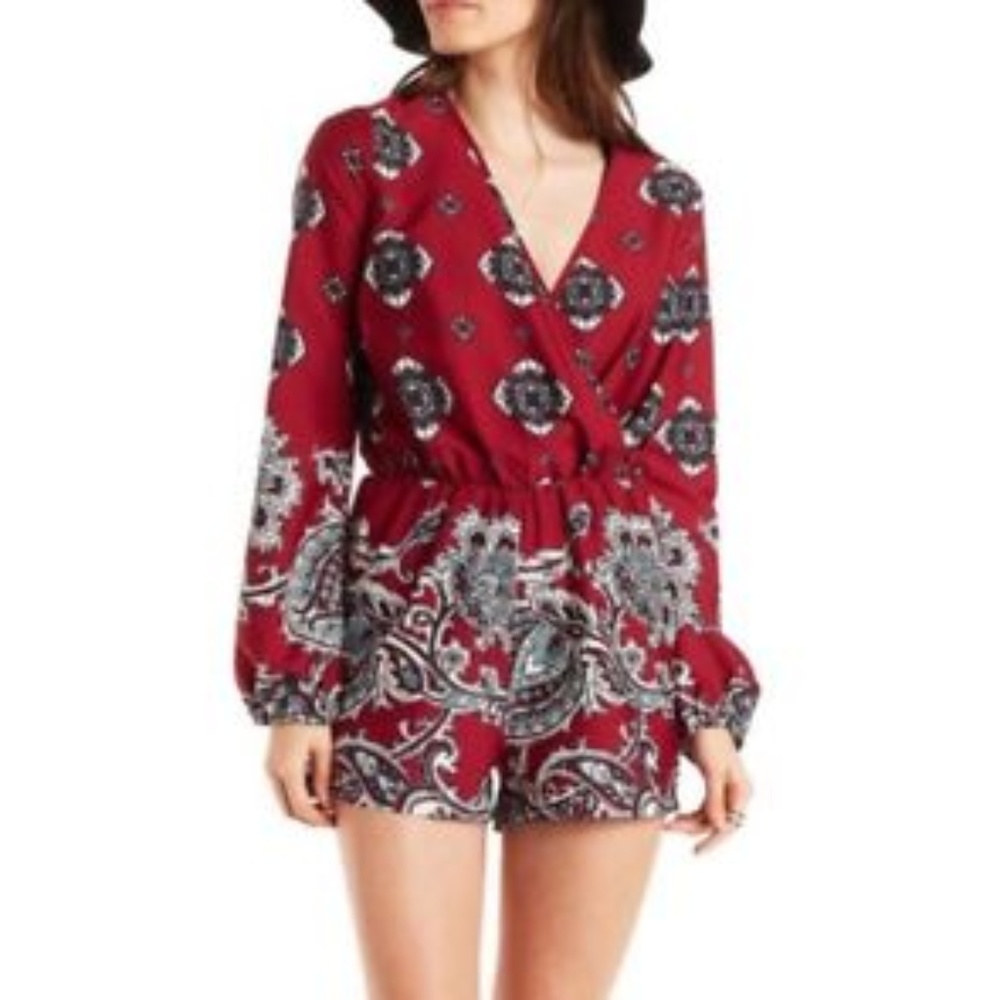 Maroon Printed Long-sleeved romper